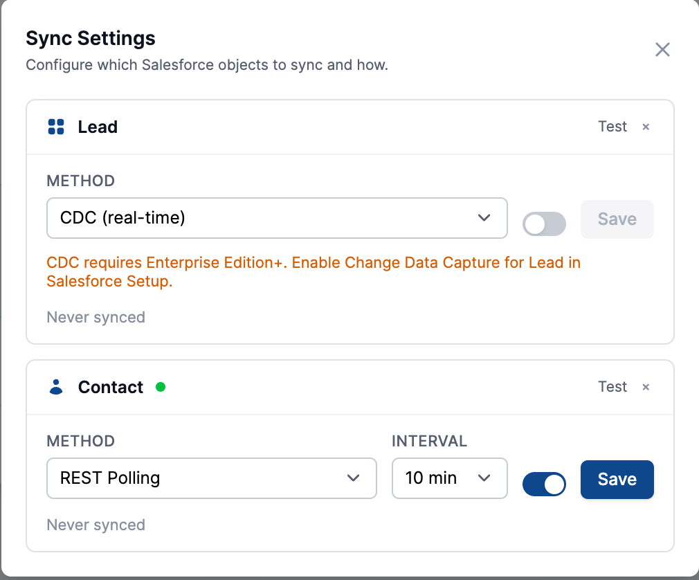 Sync Settings modal add REST Polling