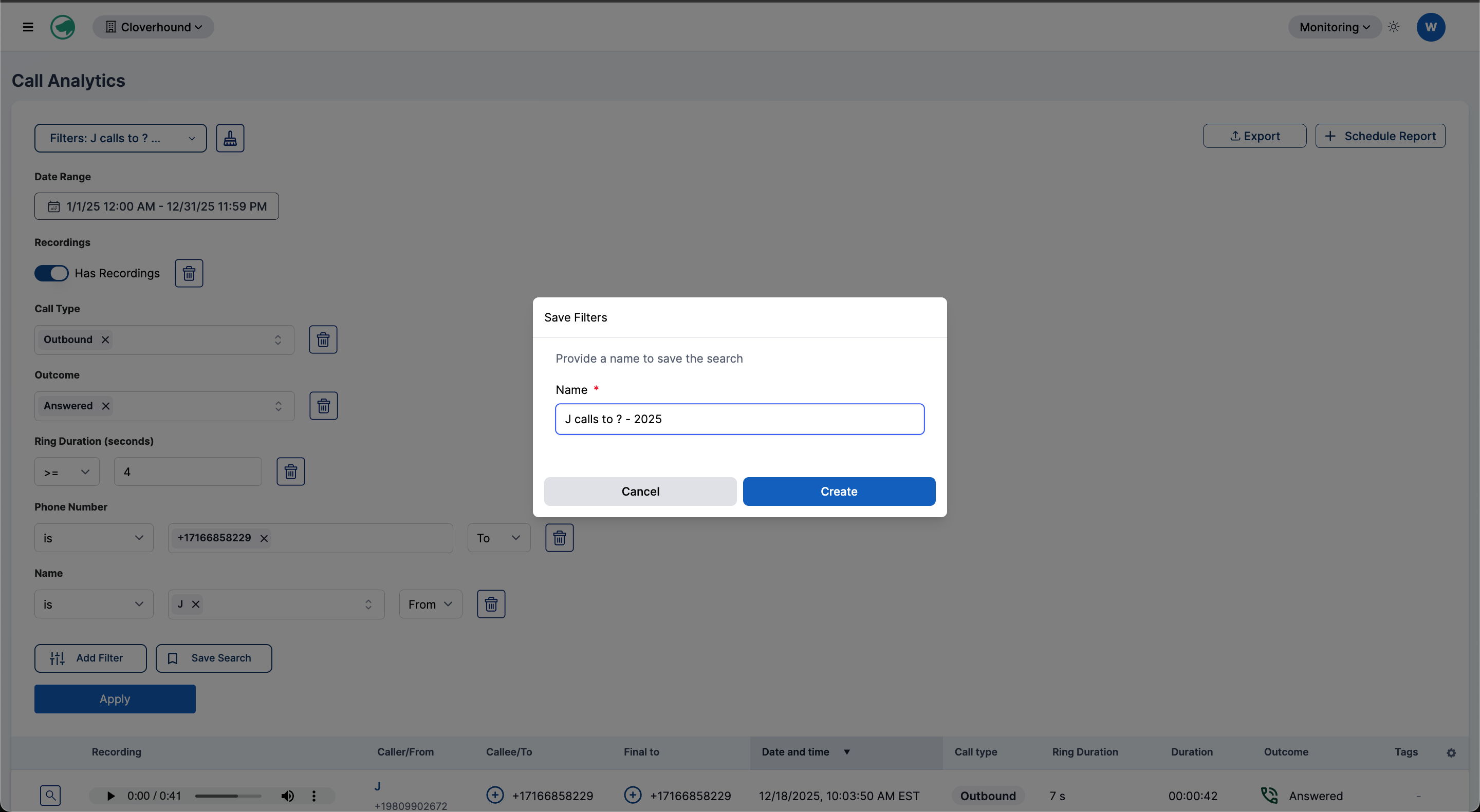 Save Filters dialog with a name entered