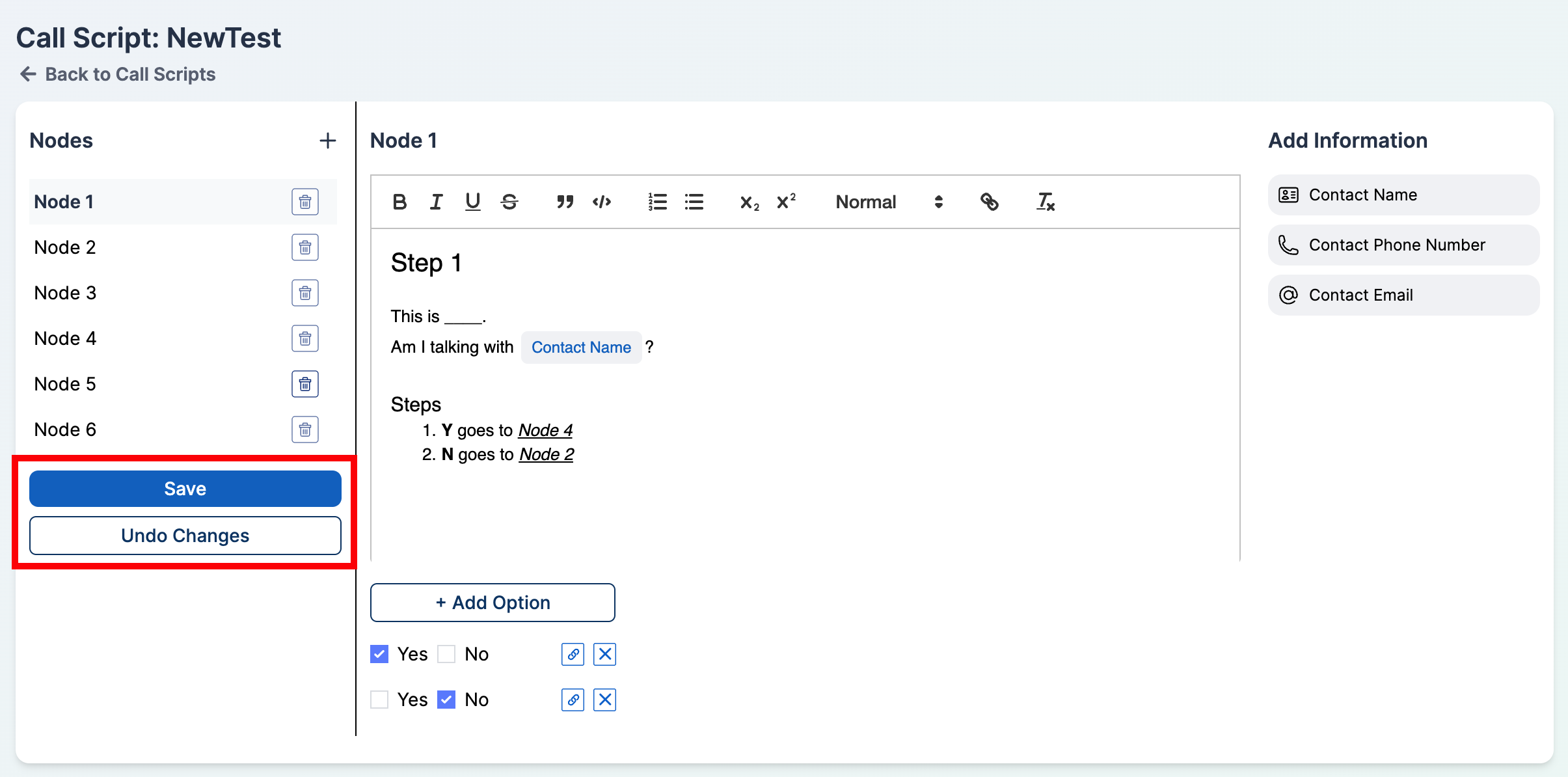 Saving and Undo Buttons in Nodes