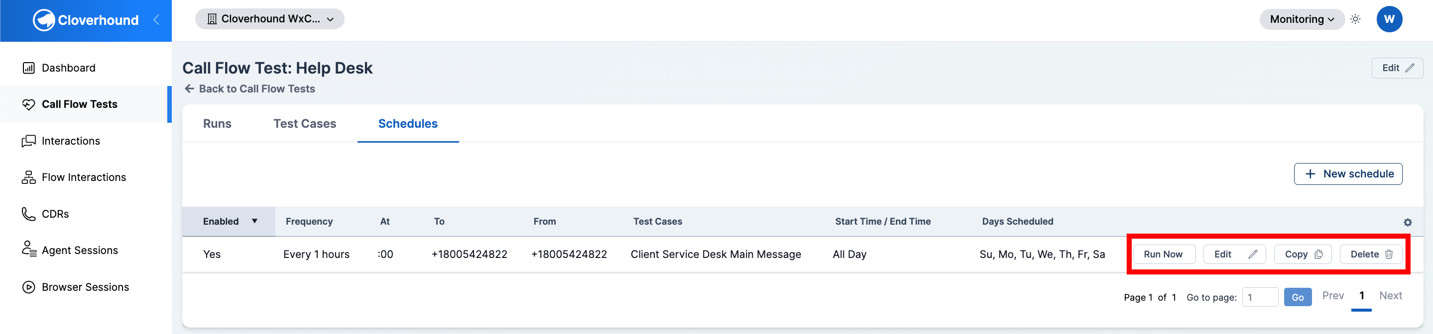 Schedule row actions