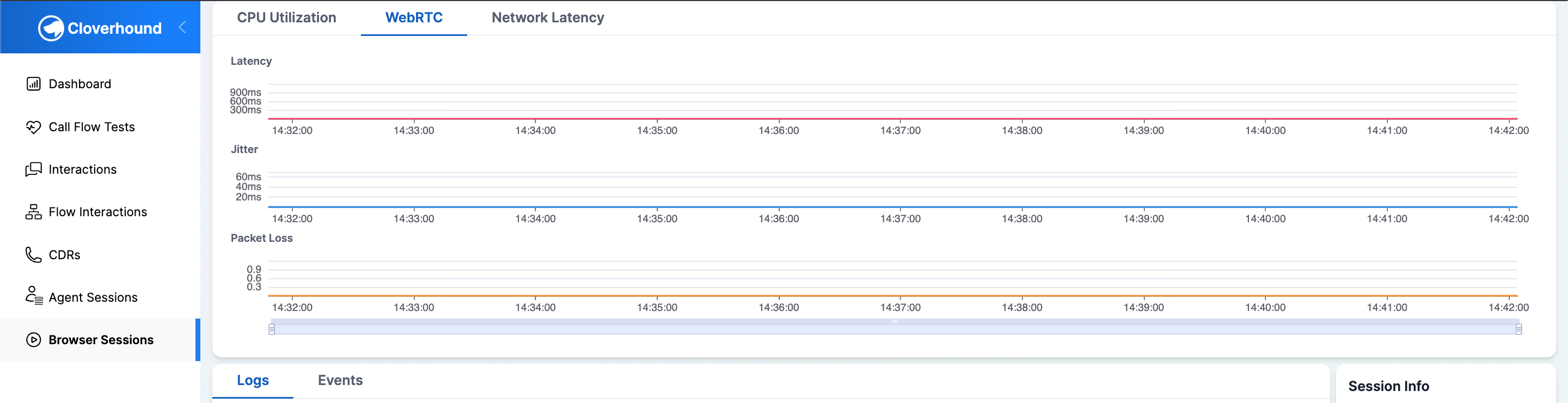 WebRTC tab with connection selector