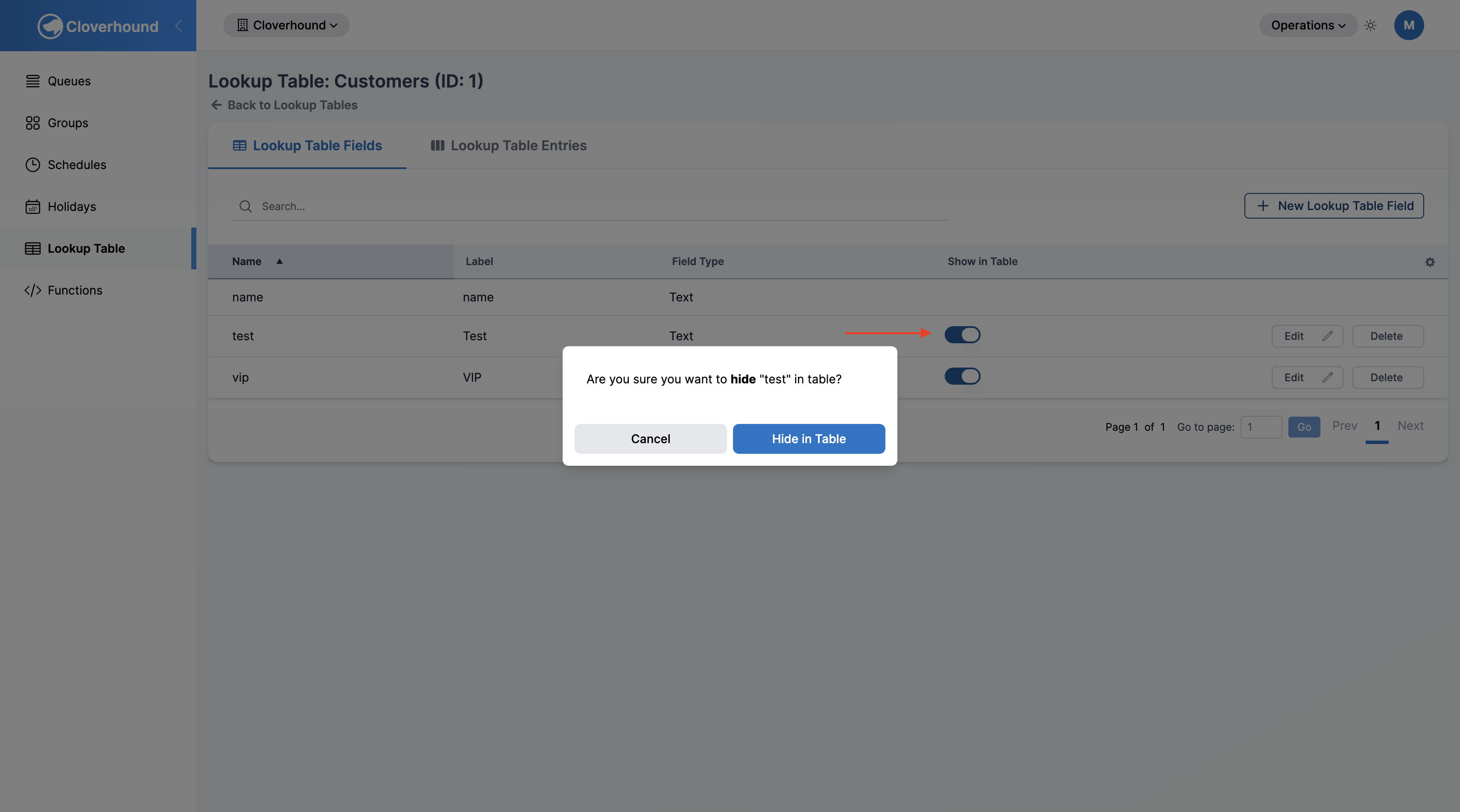 Toggling Show in table with confirmation