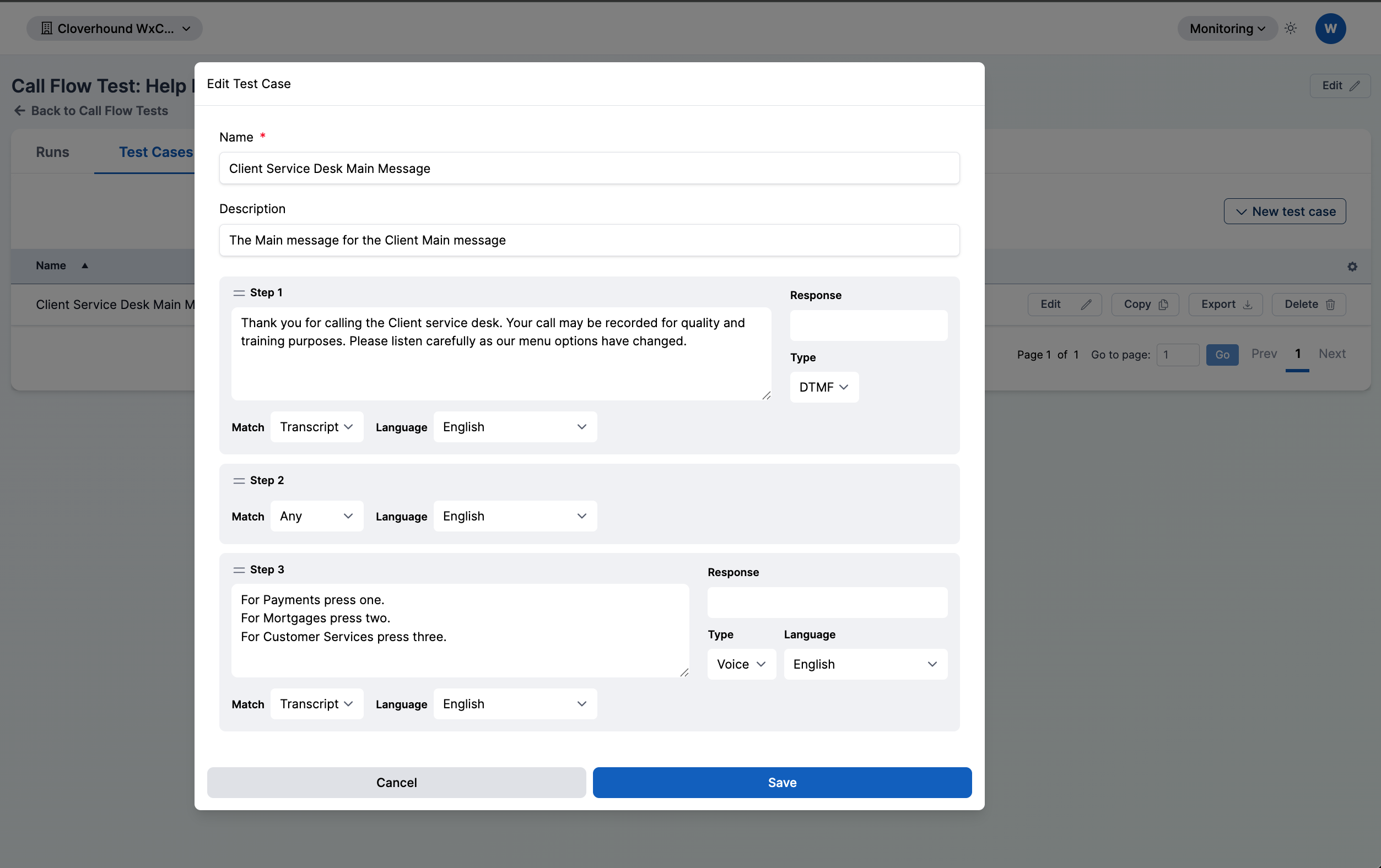 Test case step editor