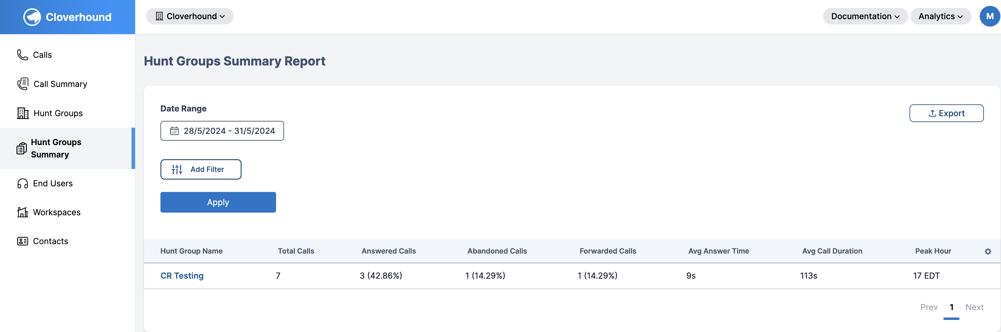Hunt Group Summary Filters