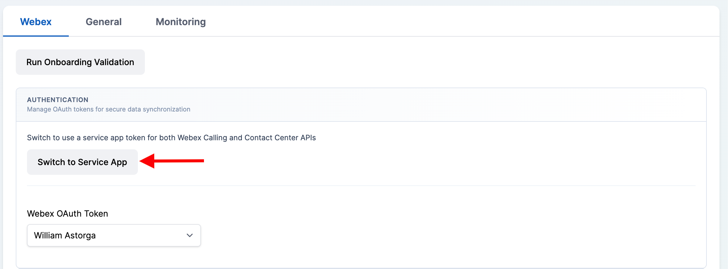 Switch to Service App button