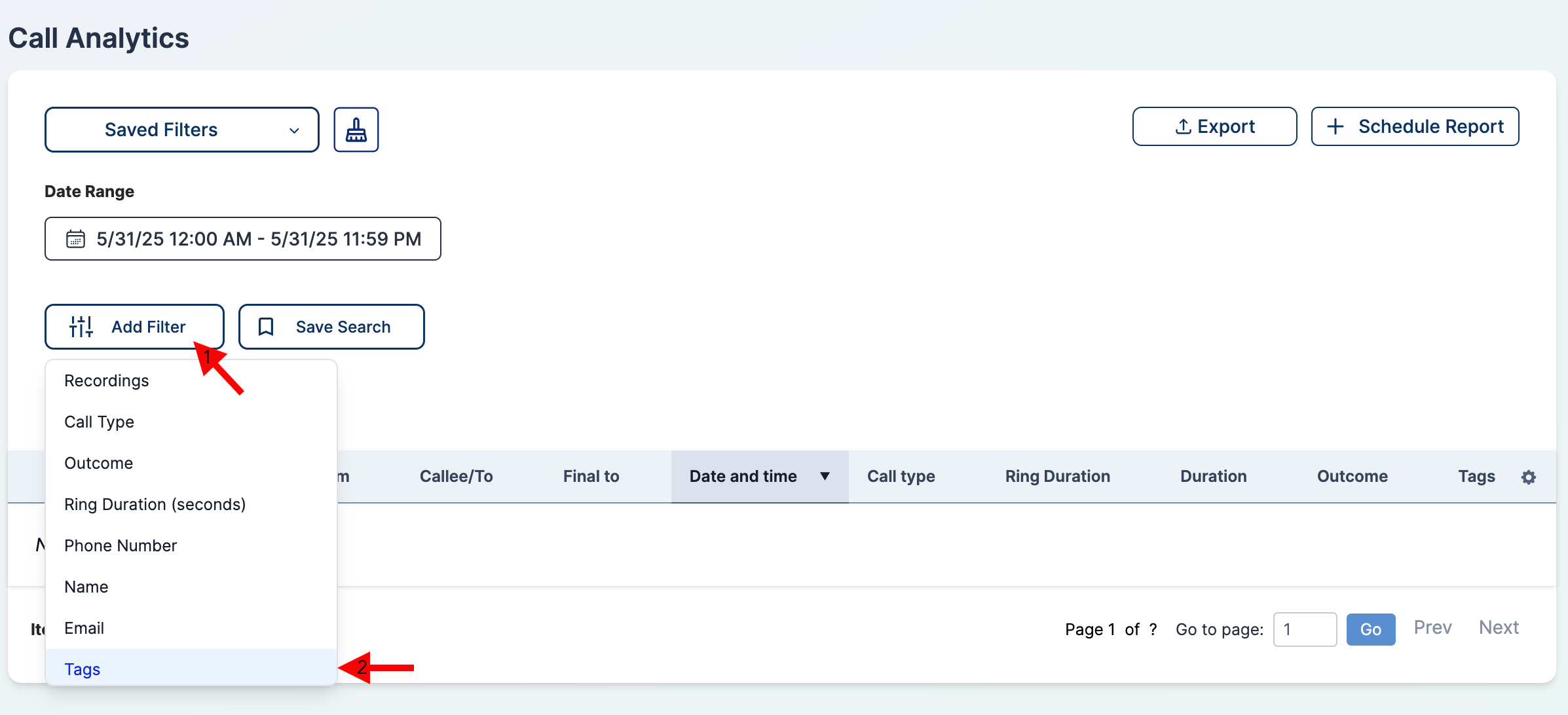 Tags filter option