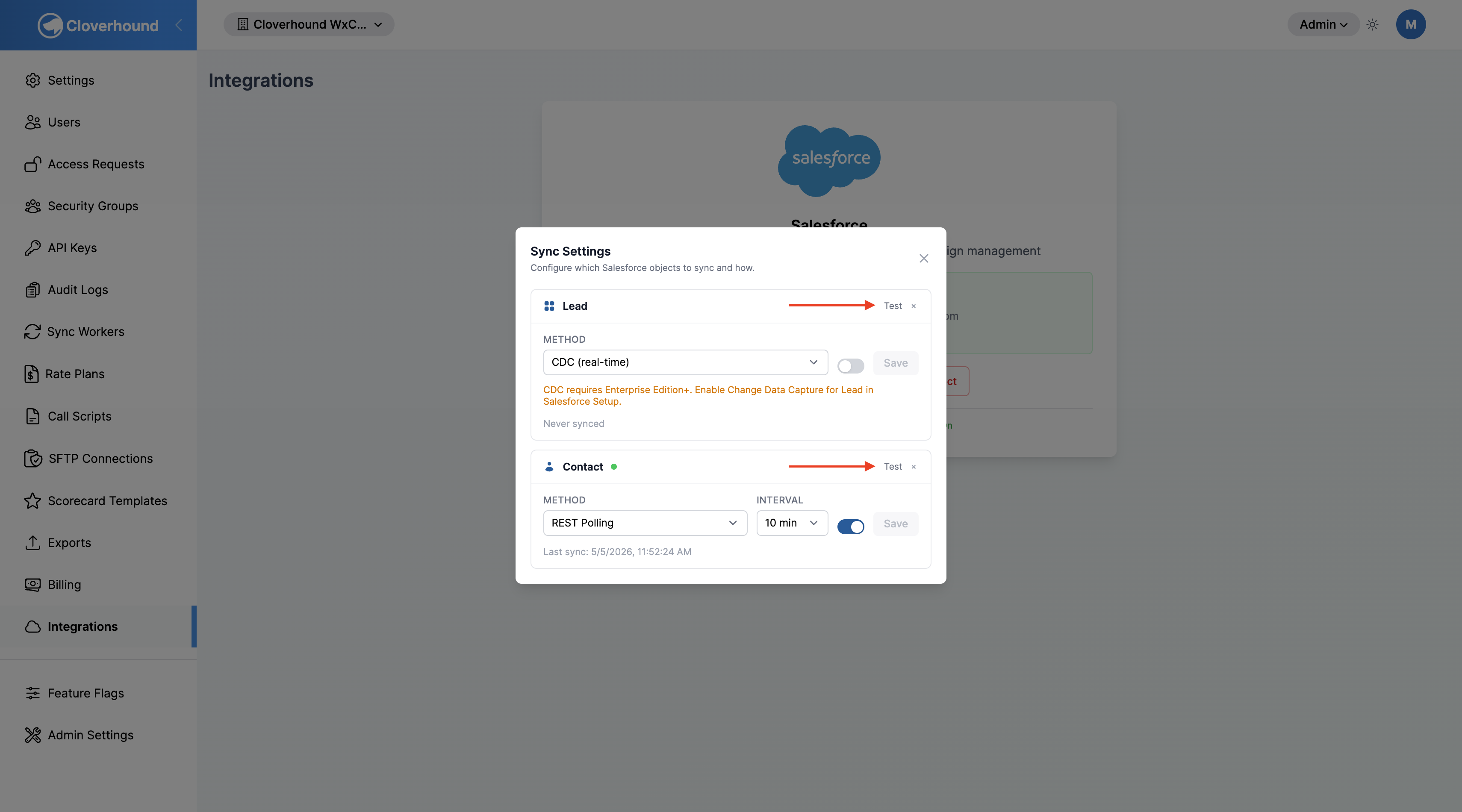 Test link on an Org Sync row